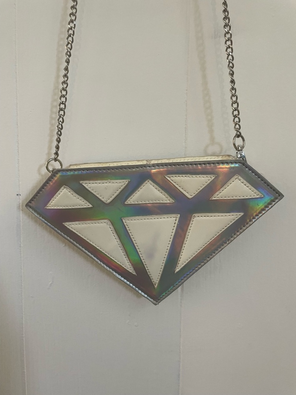 Holographic Diamond-Shaped Crossbody Bag in White/Cream